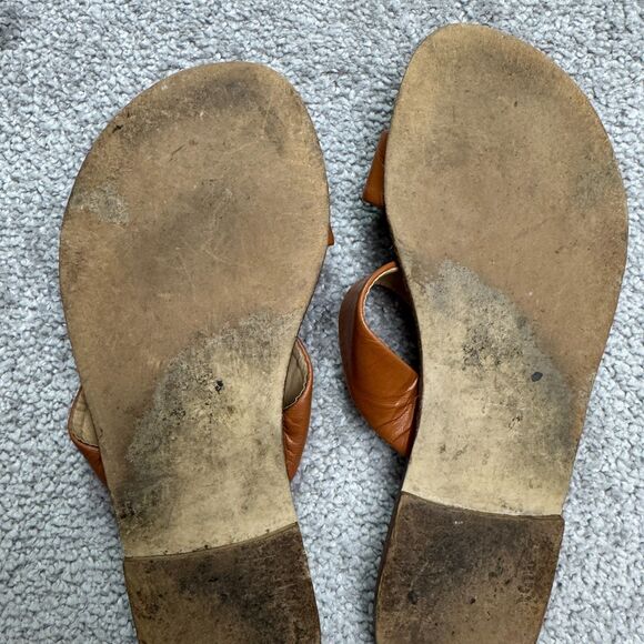 J.Crew Leather Strappy Slip On Flat Sandals Women 8 Brown Casual Boho Minimalist - Picture 10 of 14